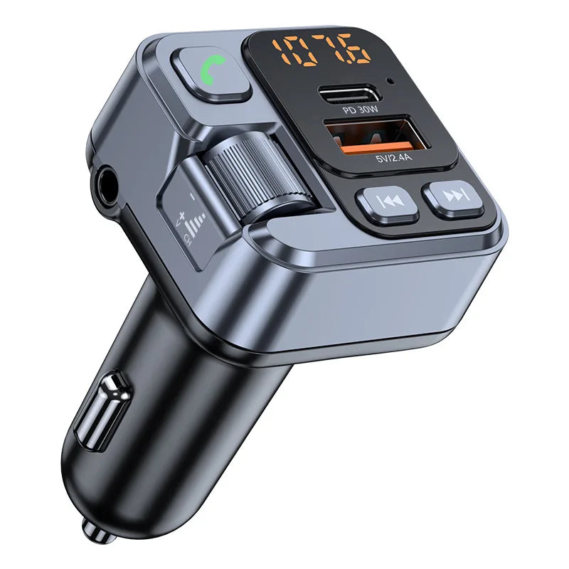 Car FM Transmiter Bluetooth Receiver USB U Disk Read PD30W Fast Charging Car Mobile Phone Adapter  Support AUX audio input