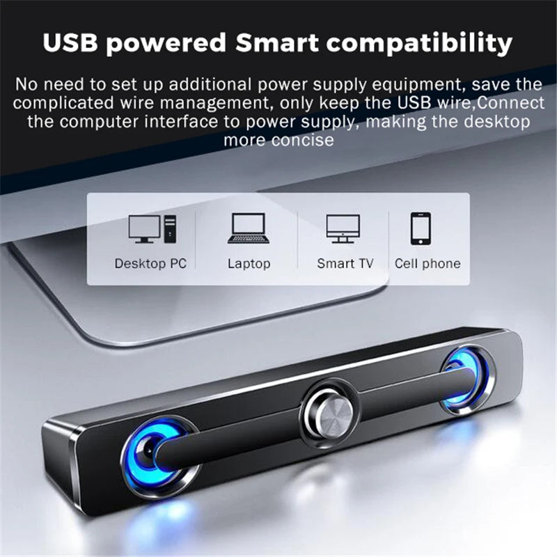 USB Wired Powerful Computer Speaker Bar Stereo Subwoofer Bass Speaker Surround Sound Box LED For PC Laptop Phone Tablet MP3