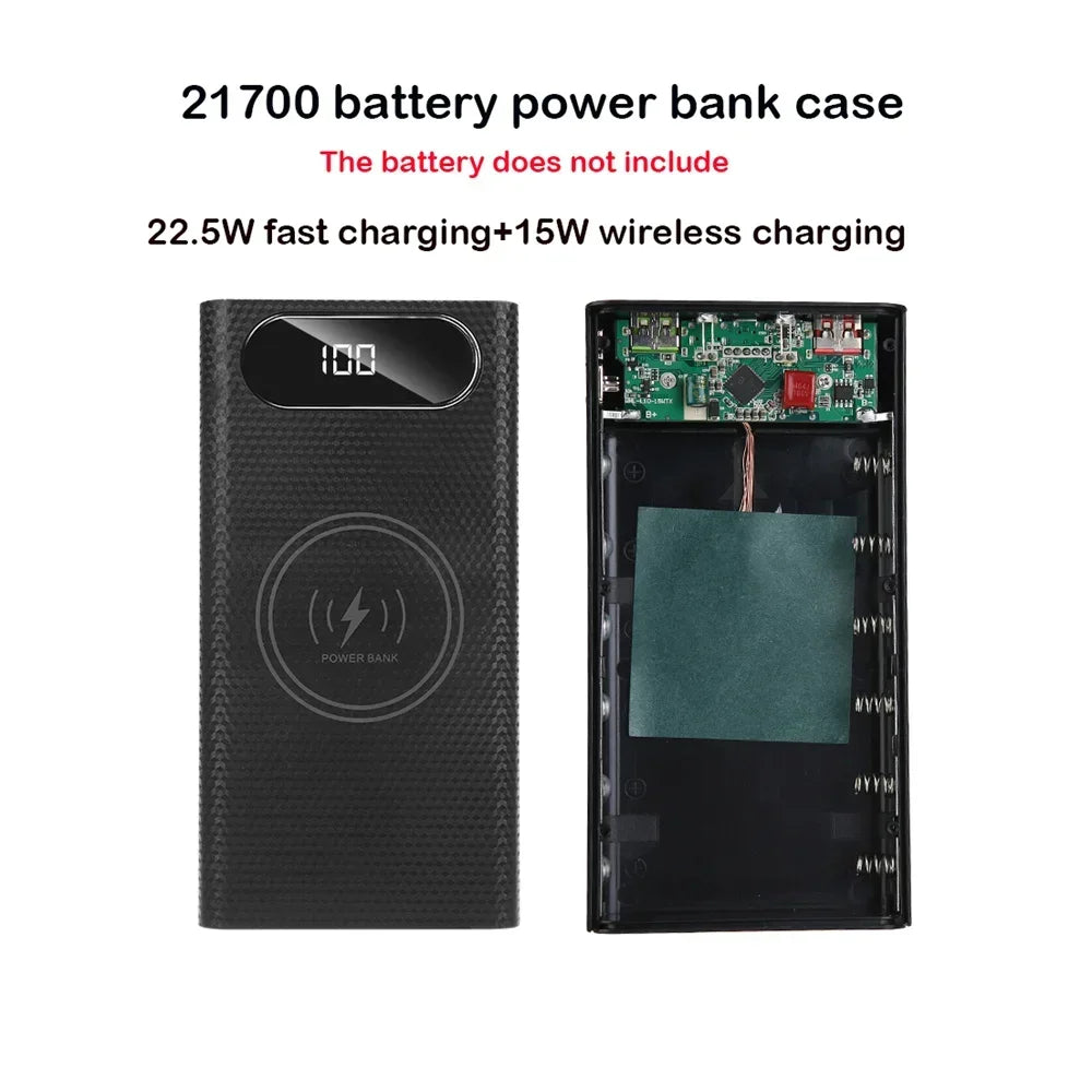 Battery Charger Box Power Bank Holder DIY Shell Case Dual USB 6x21700 With LED Light 21700 Battery Shell Storage Organize