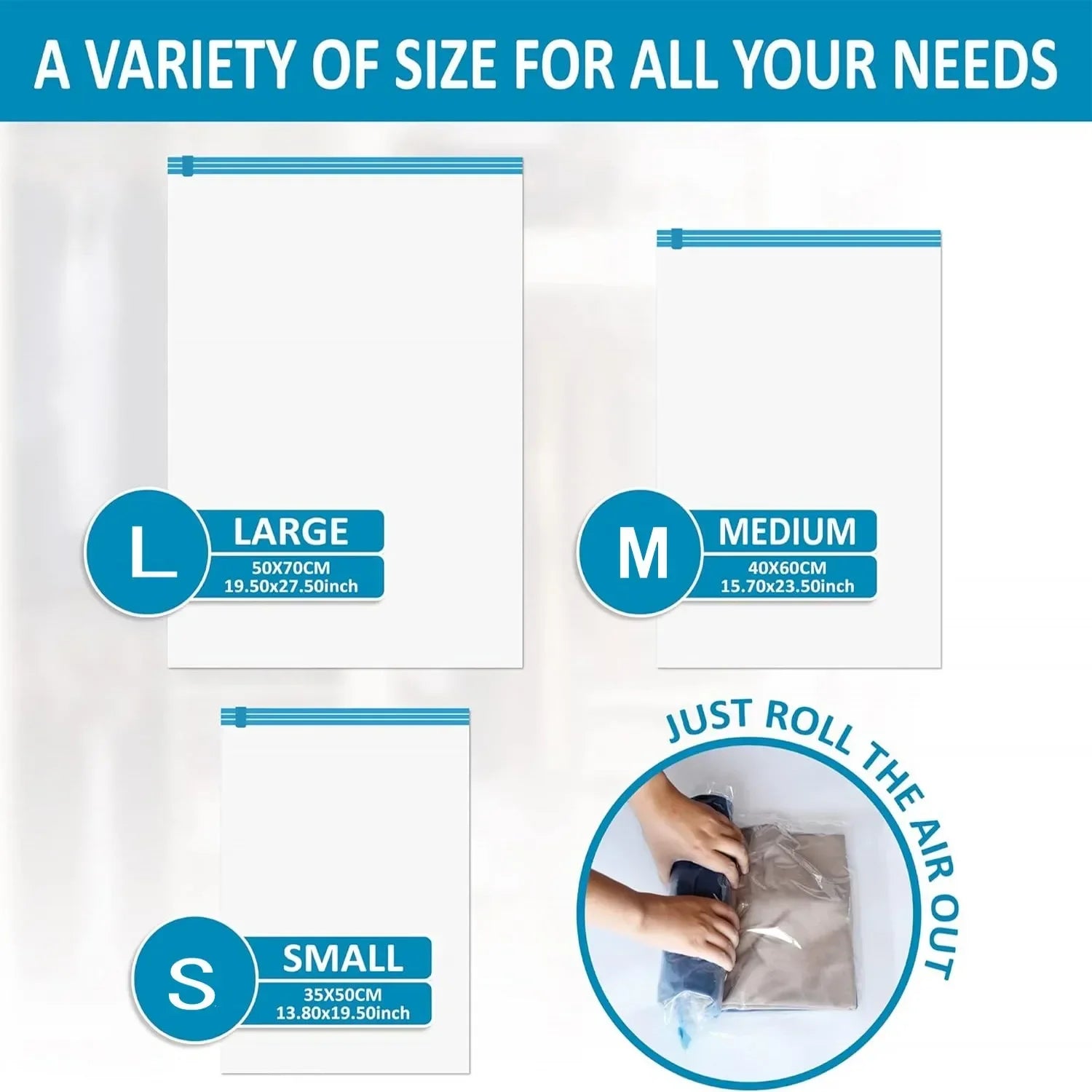 5pcs Compression Bags For Travel, Travel Compression Bags Vacuum Packing Space Saver Bags, Reusable Roll-Up Compression Bag