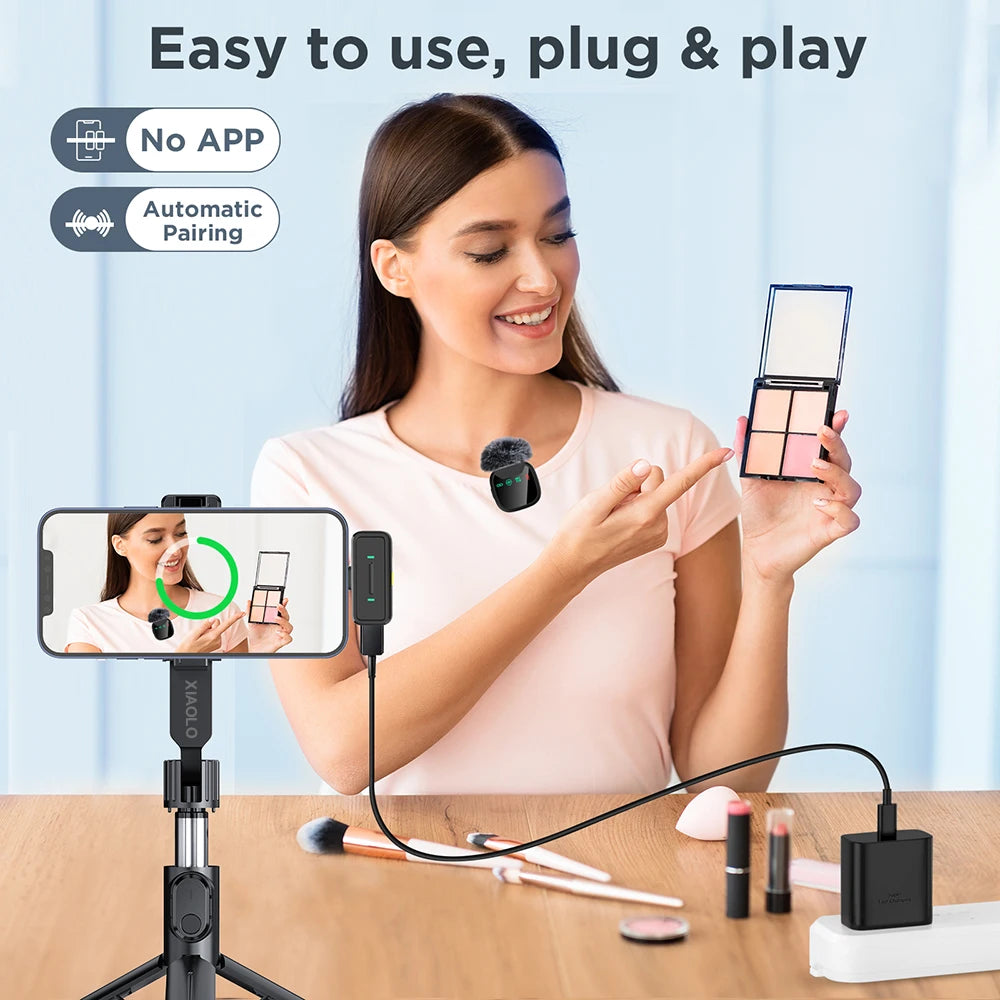 LED Display Wireless Lavalier Microphone for Smartphone Plug&Play Noise Reduction Mic for Interview Podcast Vlog Video Recording