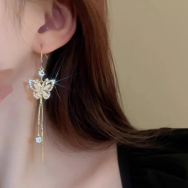 New Fashion Trend Unique Design Elegant Delicate Zircon Butterfly Tassel Earrings For Women Jewelry Wedding Party Premium Gifts