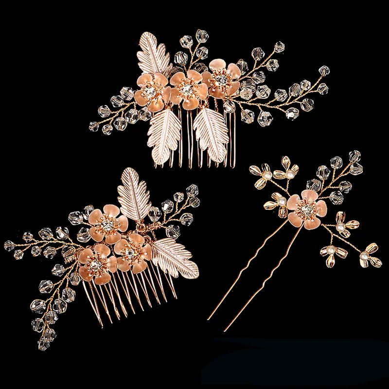 Luxury Pearls Wedding Flower Hair Comb Bride Hair Pins Clips Set Cute Hair Fork Headpieces for Women Jewelry Gift Hair Accessory