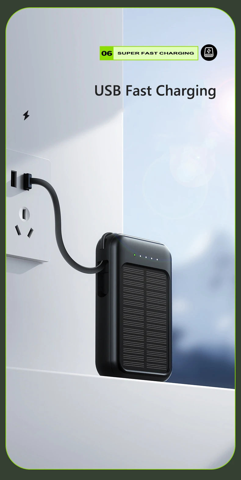 50000mAh Solar Power Bank Built Cables Solar Charger Poverbank 2 USB Port External Charger Mobile Phone Powerbank with LED Light