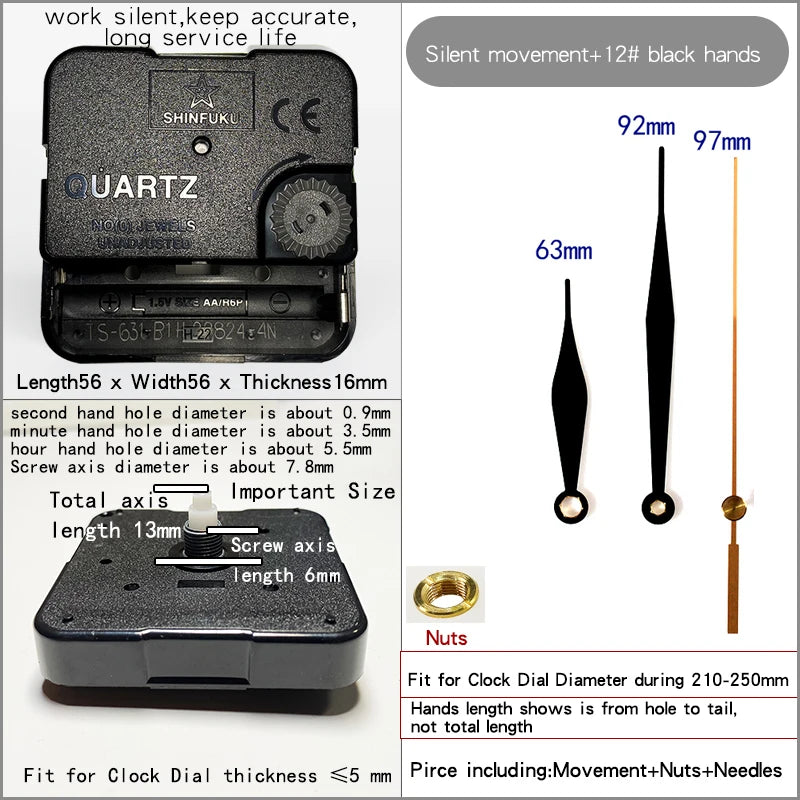 Clock Mechanism With Hands Silent Plastic DIY Accessory Kits Sweep Quartz Movement