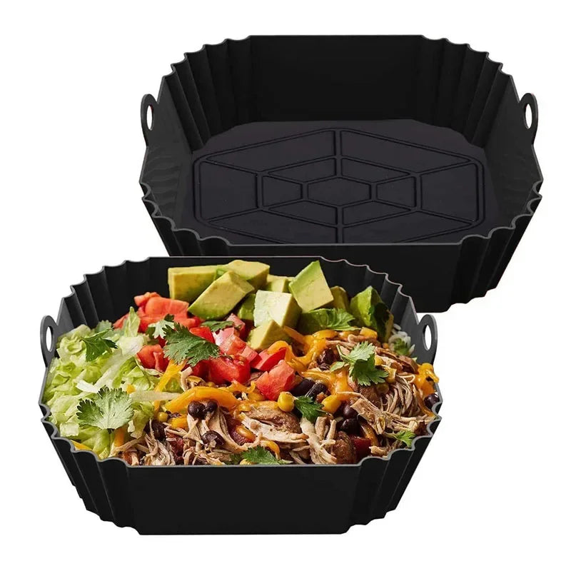 Air Fryer Oven Baking Tray Silicone Tray Fried Chicken Pizza Mat Oilless Silicone Pan Air Fryer Accessories for Kitchen Baking