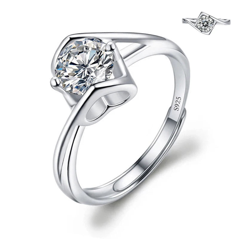 Moissanite Engagement Finger Rings Inlaid Diamond Open Ring For Women 925 Silver Promise Wedding Adjustable Rings Fine Jewelry