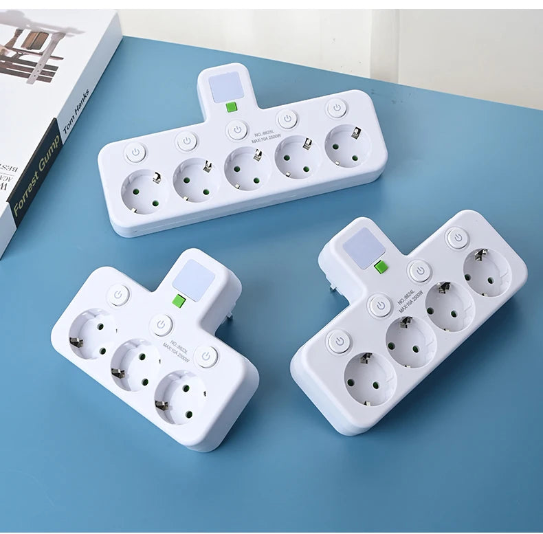 Wireless Wall Charger Socket with 3 AC Outlets +2 USB Ports+ 1 Type C 6-in-1 Plug Socket EU Plug Fast Charging power board