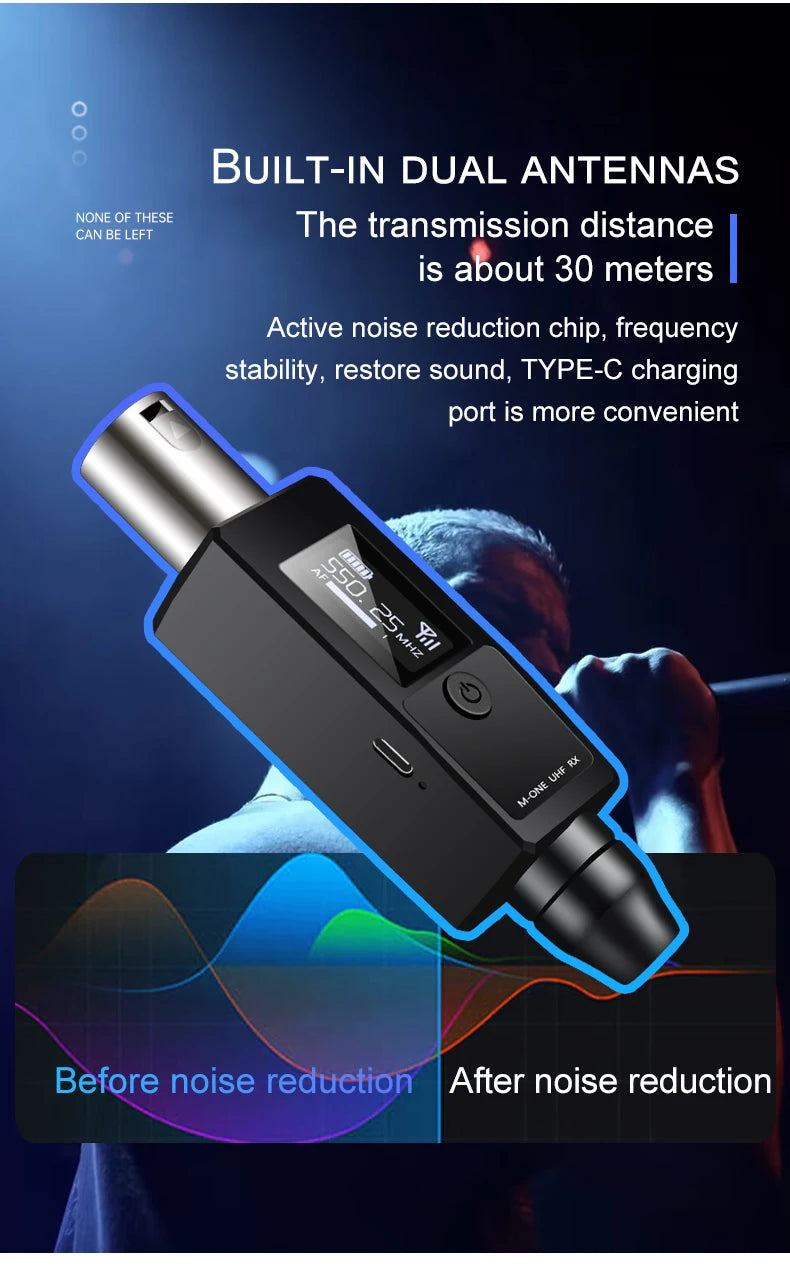 M-ONE UHF Microphones DSP Wired To Wireless System XLR Transmitter Receiver Signal Adapter For Dynamic 48v Condenser Microphone