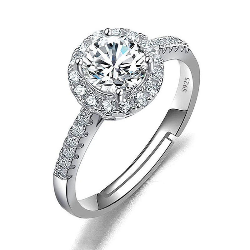 Moissanite Engagement Finger Rings Inlaid Diamond Open Ring For Women 925 Silver Promise Wedding Adjustable Rings Fine Jewelry