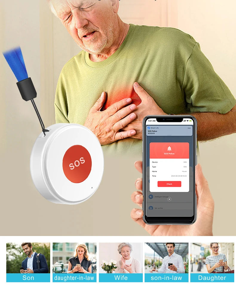 Smart Life APP WiFi SOS Emergency Button Tuya Home Security Elderly Children One Click Call Help Alarm Remote Notification
