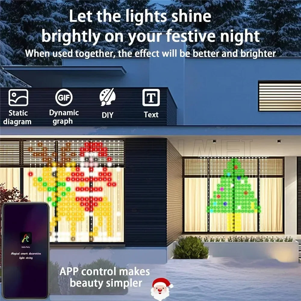 400LEDs 2X2Meters Smart Curtain Lights DIY Text LED String RGB Waterproof Fairy Lights Music Sync Display for Window Party Decor