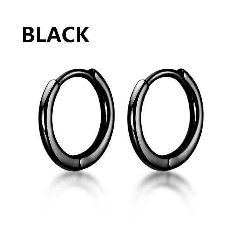 1/16 pairs Black Punk Stainless Steel Women Men Hoop Earrings Small Trendy Round Cross Pendants Jewelry Accessories Earrings