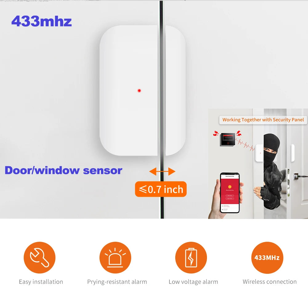 TAIBOAN Wireless 433MHz Door & Window Magnetic Sensor EV1527 for Home Smart Security Alarm System Home Burglar Alarm Kits
