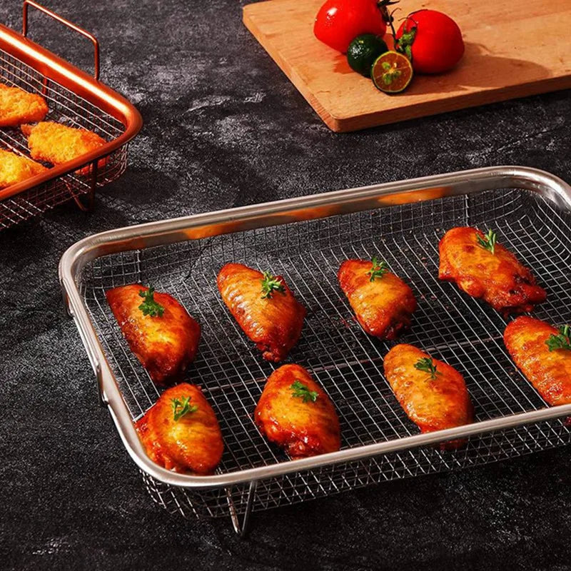 1Pcs Air Fryer Basket for Oven, Stainless Steel Grill Basket, Non-Stick Mesh Basket, Air Fryer Tray Wire Rack Basket