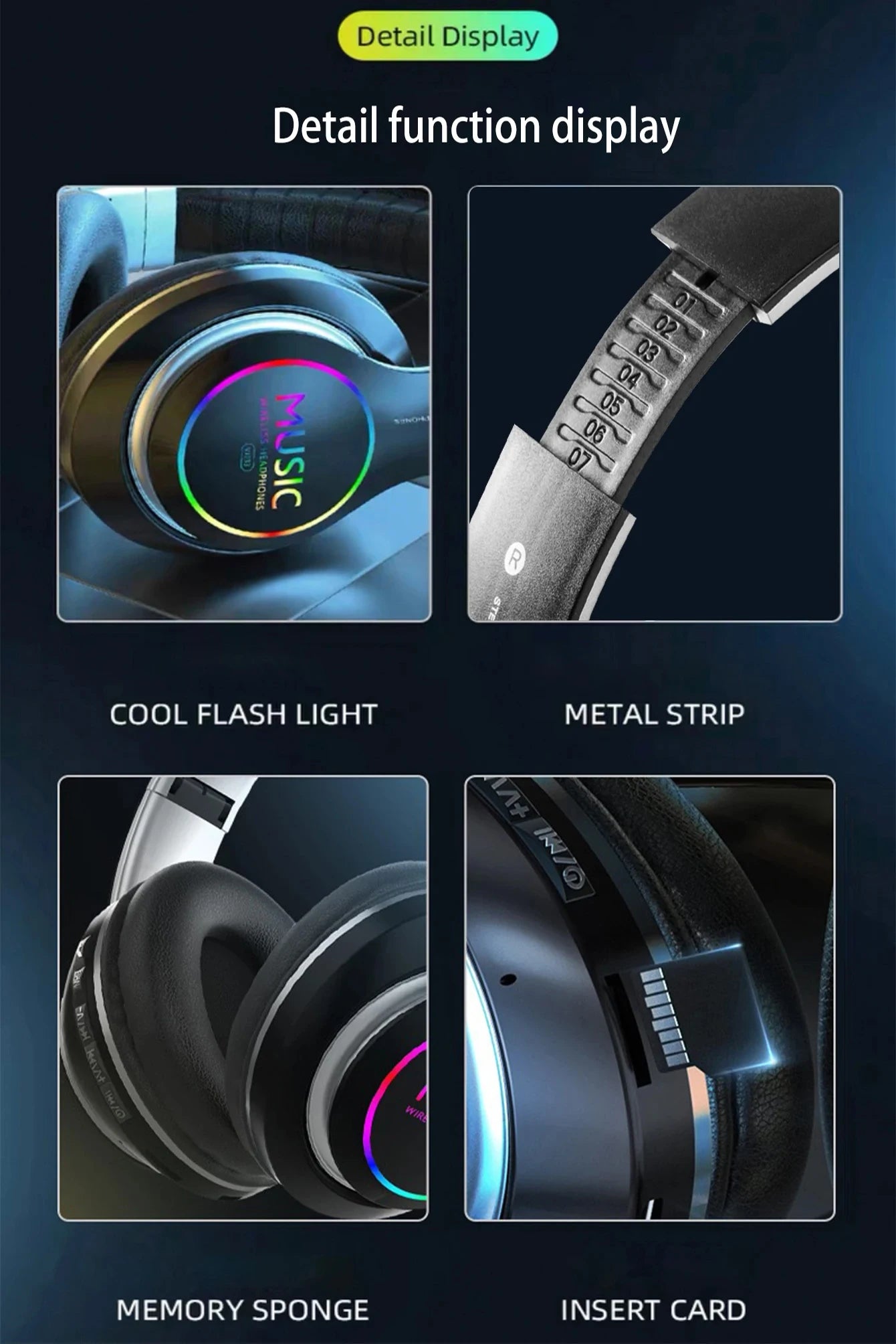 Wireless Bluetooth 5.0 Headphone With Microphone On-Ear Headset Stereo Sound Earphones Sports Office Foldable Headphones Game