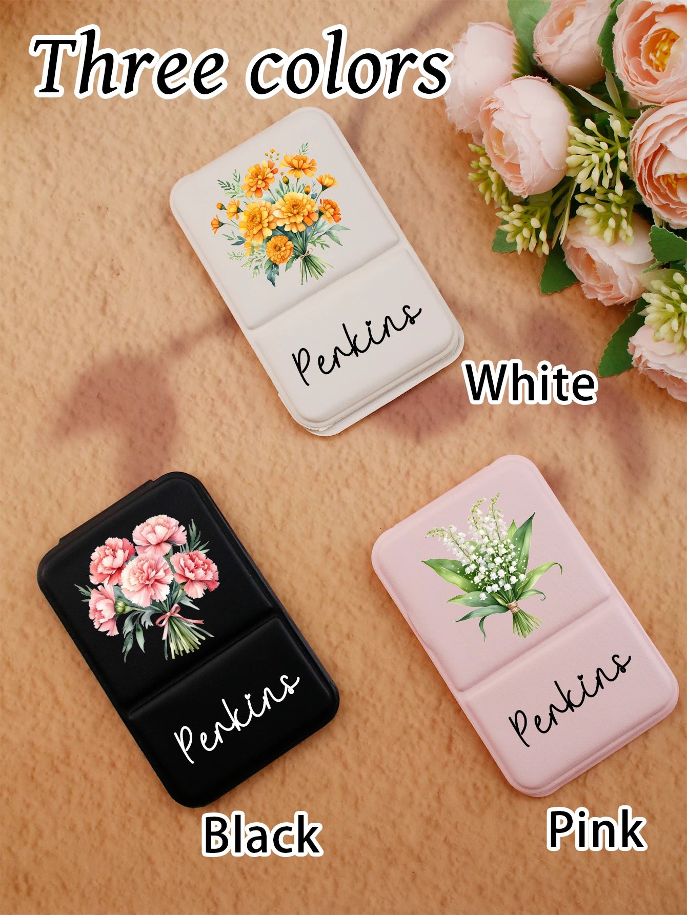Custom Birth Flower Makeup Pocket Mirror,Personalized Name Stand-Up Folding Mirror,Customizable Travel Makeup Mirror,