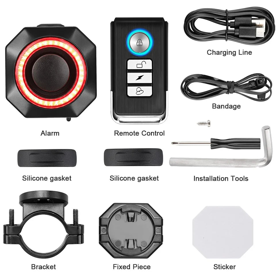 Hollarm Smart Bike Taillight Alarm Anti Theft Burglar Bicycle Light Alarm USB Charge Smart Brake Sensing Remote Control Tail Lam