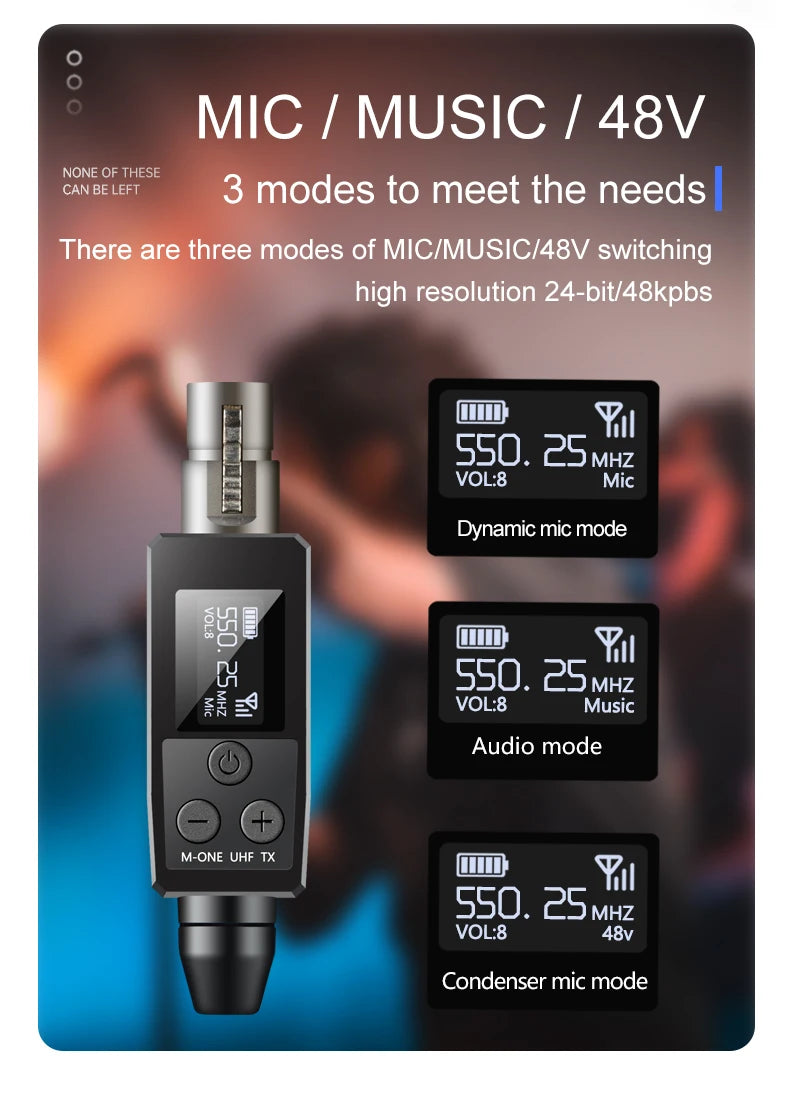 M-ONE UHF Microphones DSP Wired To Wireless System XLR Transmitter Receiver Signal Adapter For Dynamic 48v Condenser Microphone