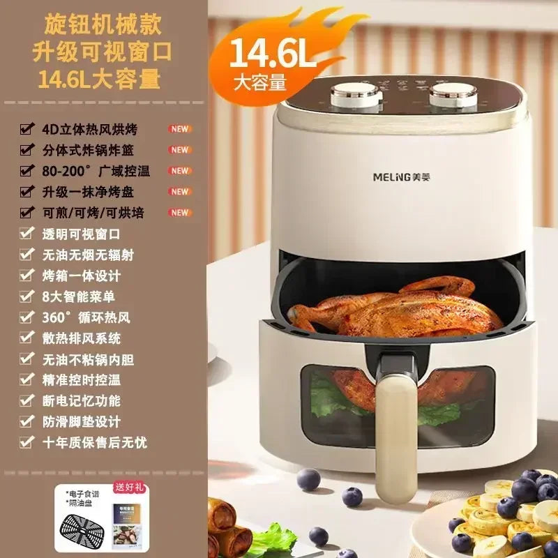 New Household Flip-Free Air Fryer: Large Capacity Multifunctional. Visual Fully Automatic Smart Electric Fryer for French Fries