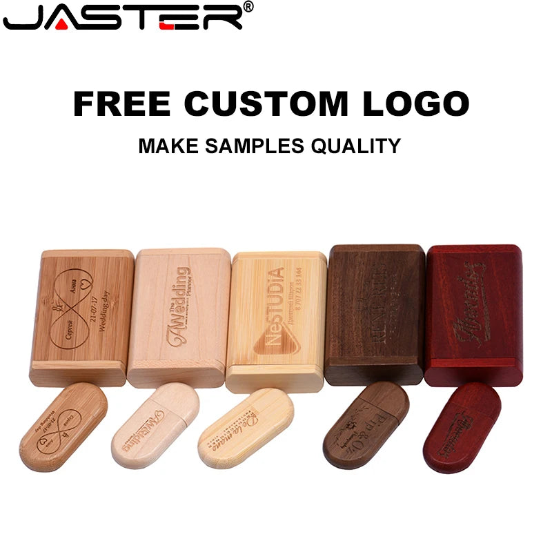 JASTER USB 2.0 Flash Drive 64GB Pen drive Wooden Box Free Personal LOGO Memory stick 64GB 32GB 16GB wedding Gift U disk Pendrive