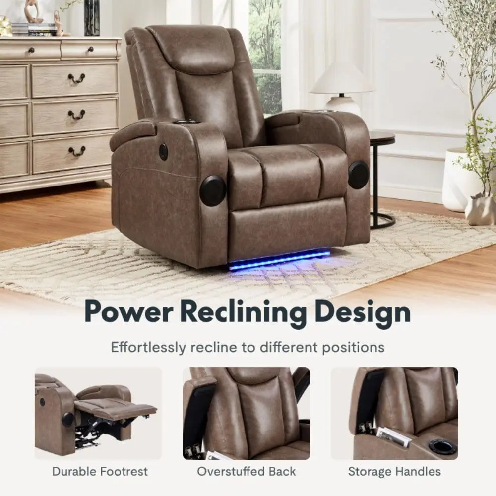Recliner Sofa with Power Recline, Adjustable Split Back, USB Charging, Bluetooth Speakers & LED LightingRecliner Sofa with Power