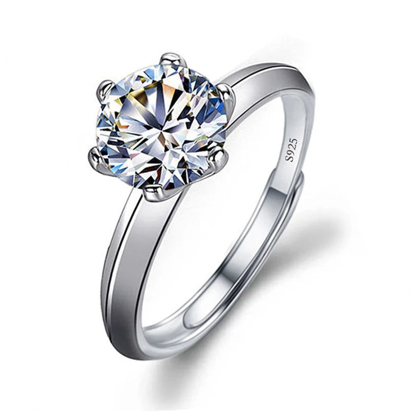Moissanite Engagement Finger Rings Inlaid Diamond Open Ring For Women 925 Silver Promise Wedding Adjustable Rings Fine Jewelry