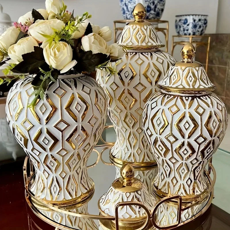 Ceramic decorative vaseTabletop American decor jar storage universal jar ceramic ornament Living room home  decor flower vase
