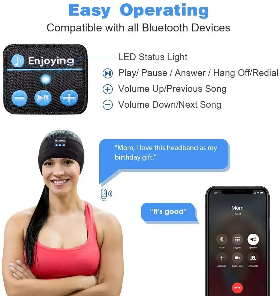 Bluetooth 5.4 Sleeping Headphones Wireless Earphone Music Eye Mask Sleep Sports Headband Outdoor Running Yoga Headband Headset