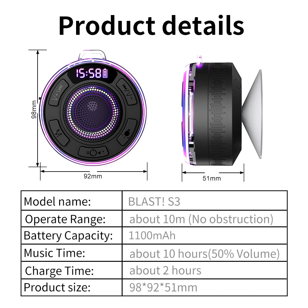 Wireless Bluetooth S3 Speaker IPX7 Waterproof LED Light Strong bass Bluetooth speaker Type-C S3 IPX7 Waterproof 1100mAh with Mic
