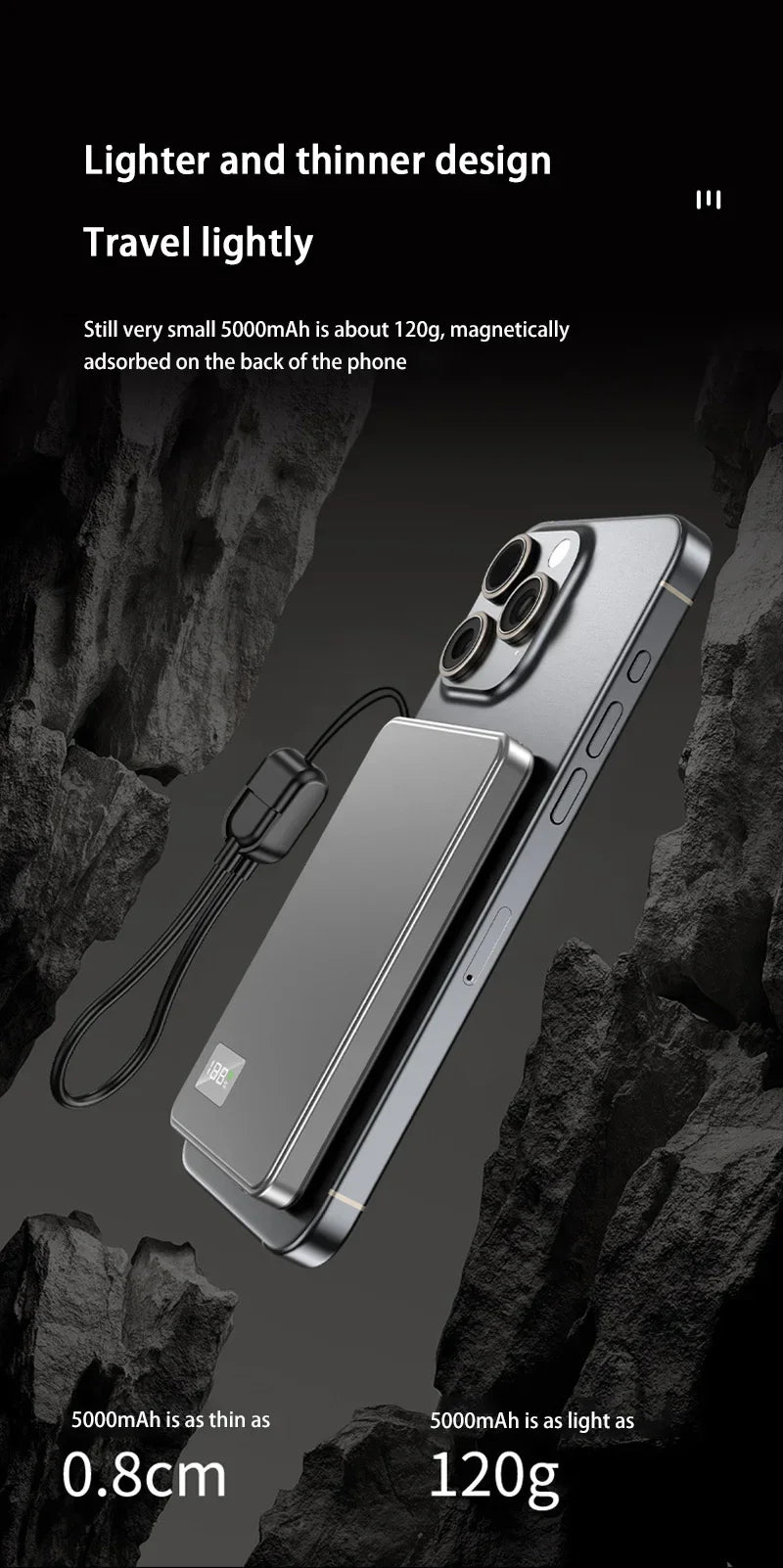 500000mAh Magnetic Power Bank  Fast Charging  Portable Wireless PD22.5W Fast Charging External Battery for Magsafe for iPhone