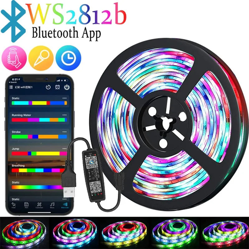Tuya RGB LED Strip Lights 5V Smart LED Light with Music Sync RGB-IC Dreamcolor Chasing Strip Flexible Tape for Gaming Room Party