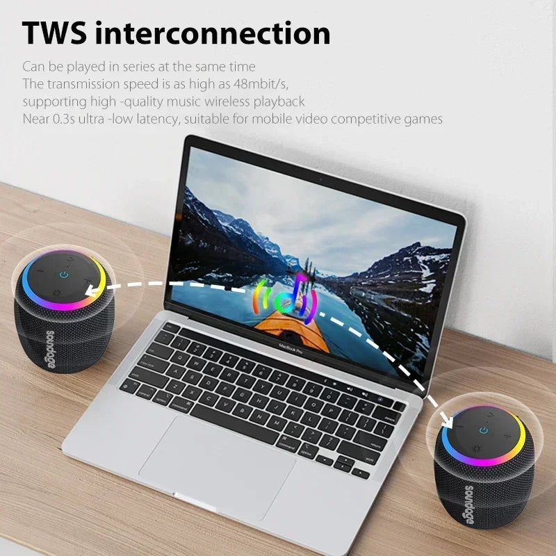 Soundage Portable Wireless Bluetooth Speaker 360 Degree Stereo Surround Subwoofer IPX6 Waterproof Support TF TWS Speaker