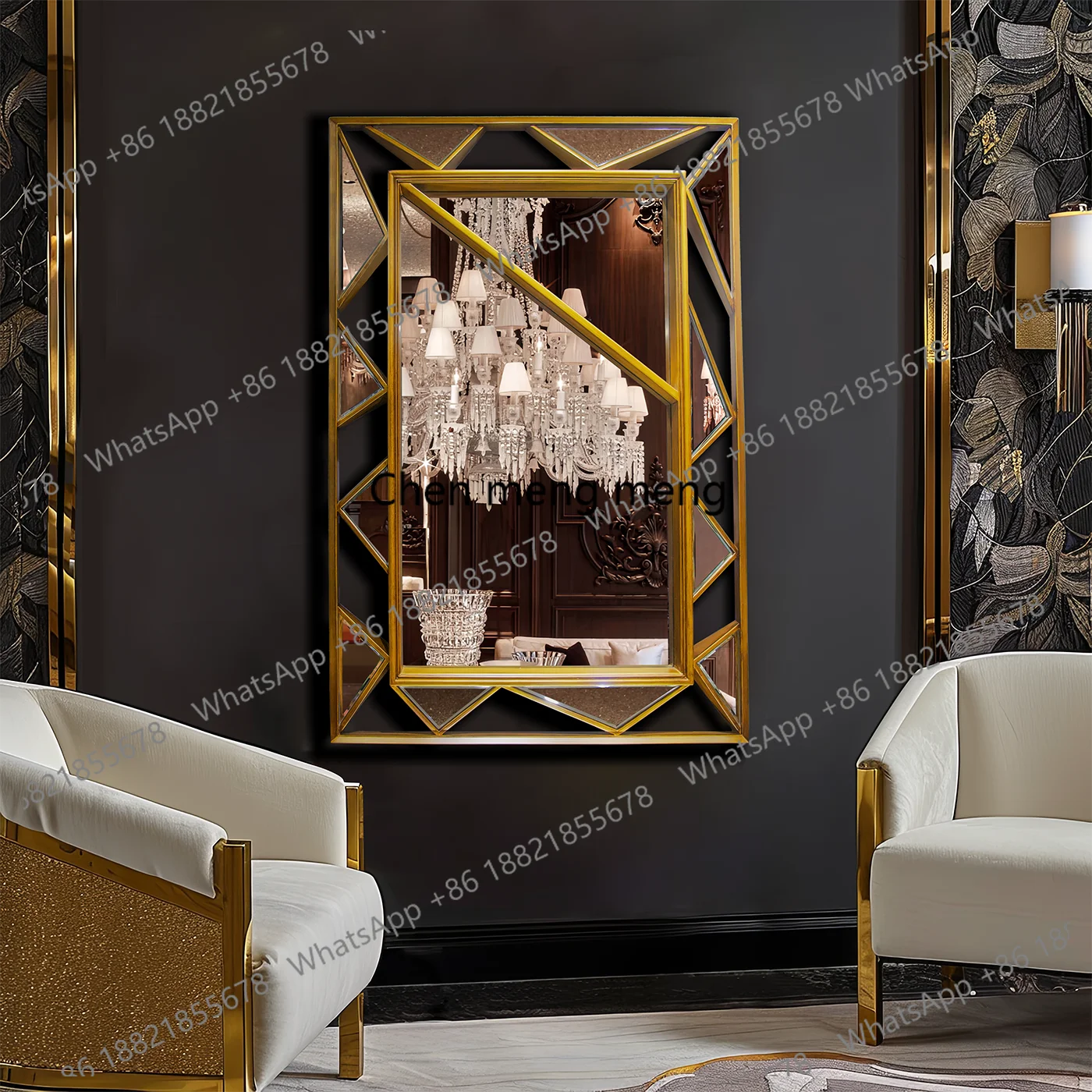European retro art bathroom mirror luxury square living room entrance wall decorative mirror