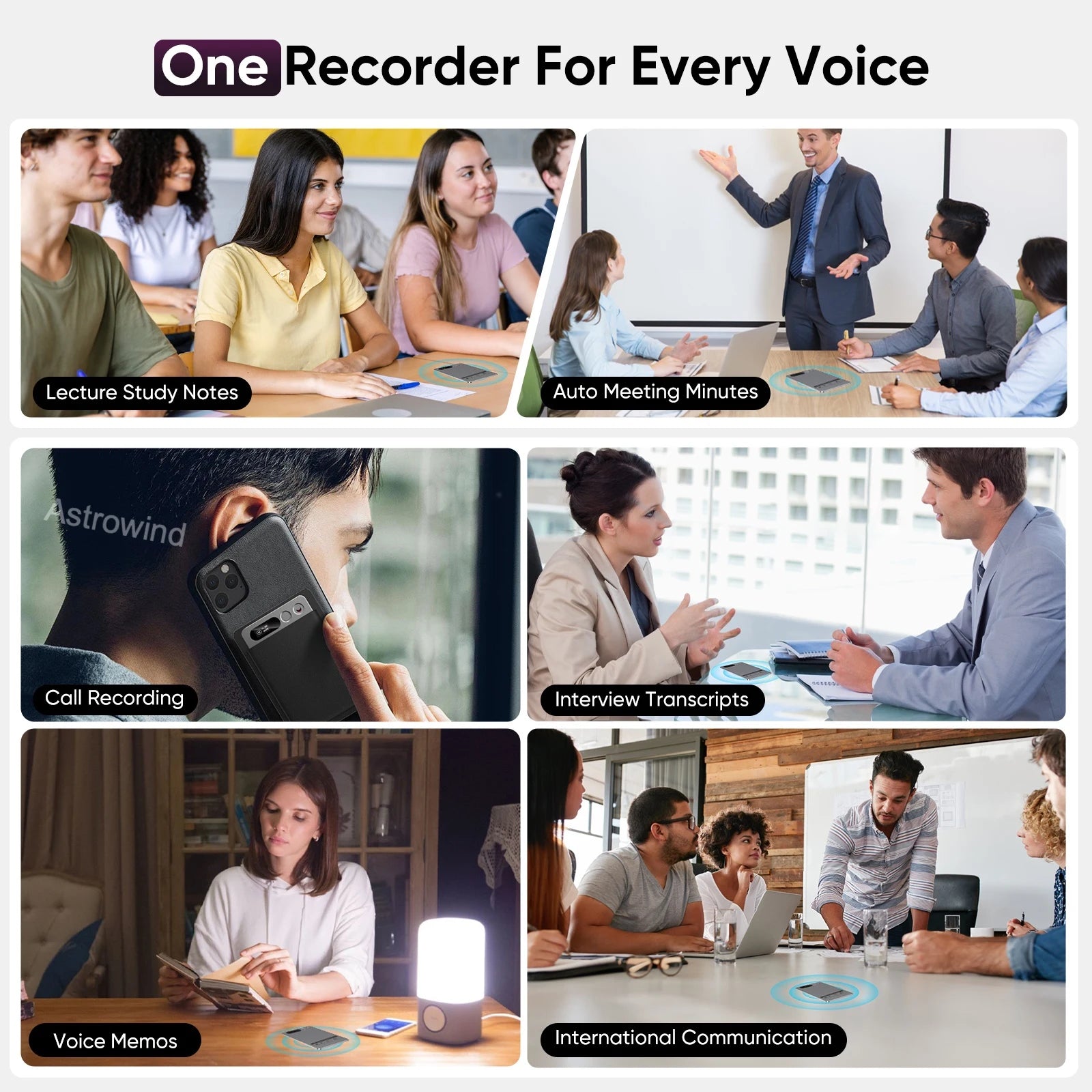 AI Voice Recorder 118 Languages ChatGPT-4  App Phone Call Mini Audio for Meetings, Lectures，Calls, AI Transcription Transcribe