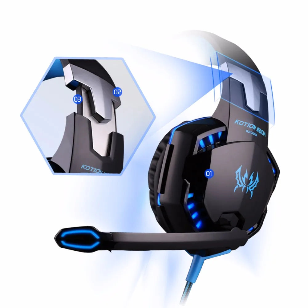 Gaming Headset Stereo Deep Bass Headphone with Microphone LED Light for PS4/PC/Laptop/Phone Gamer