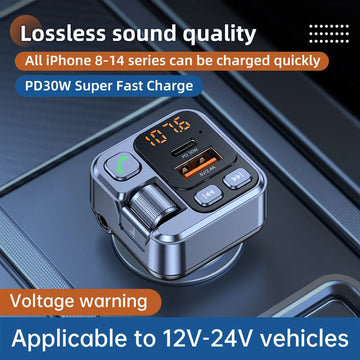Car FM Transmiter Bluetooth Receiver USB U Disk Read PD30W Fast Charging Car Mobile Phone Adapter  Support AUX audio input