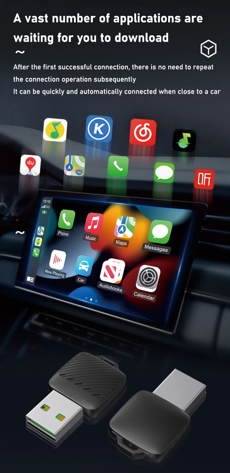 2- in-1  Wireless Android Auto Adapter Wireless CarPlay Dongle Car Intelligent Systems AI Smart Box For Car Wired CarPlay