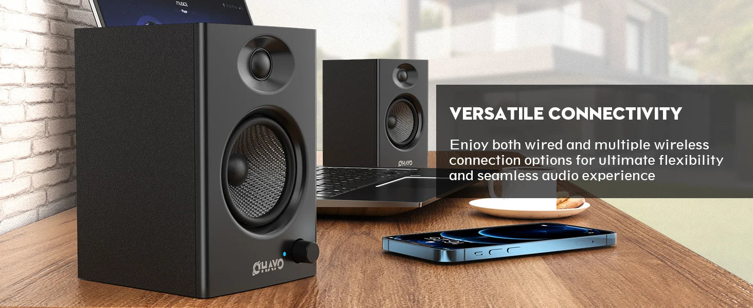 OHAYO 60W Computer Speakers for Music Gaming, Active Bluetooth 5.3, Stereo 2.0 Speakers for Desktop PC or Laptop, Aux RCA Input