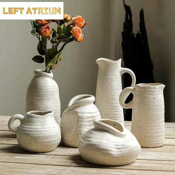 Stoneware Vase Ornaments Dried Flowers Flower Table Ceramic Flower Utensils Simple Modern Creative Home Interior Soft Decoration