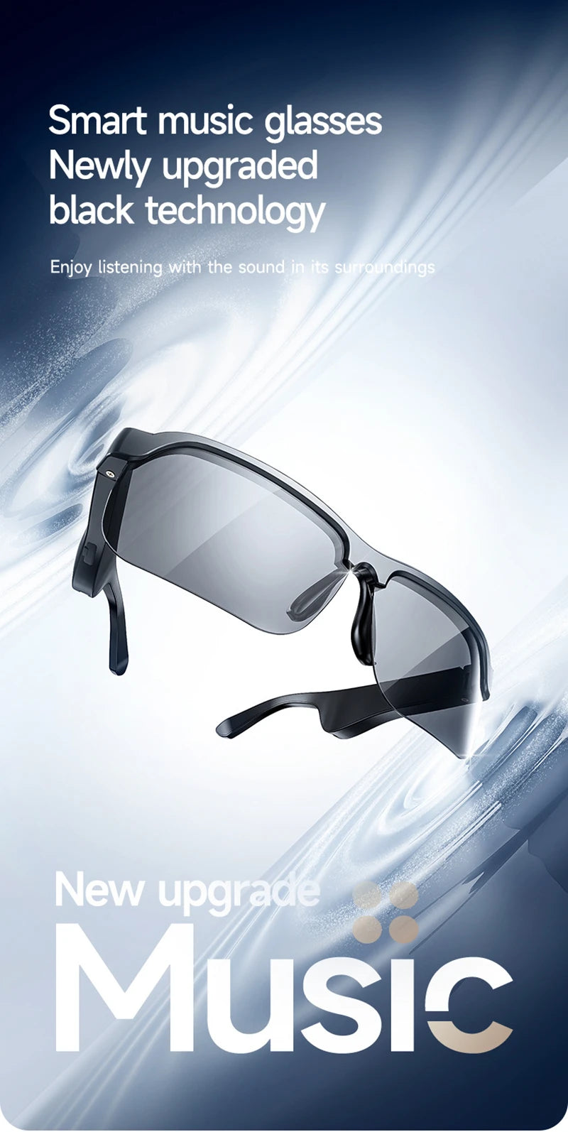 AI HD Smart Glasses Bluetooth Music Glasses Voice Assistant Calling Control Music UV Polarized Multifunctional Sunglasses