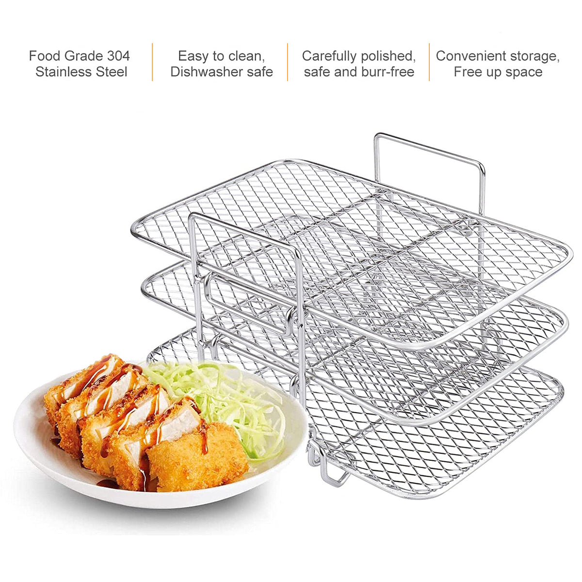 Air Fryer Rack for Ninja Air Fryer Multi-Layer Double Basket Air Fryer Accessories 304 Stainless Steel Grilling Rack Cooking