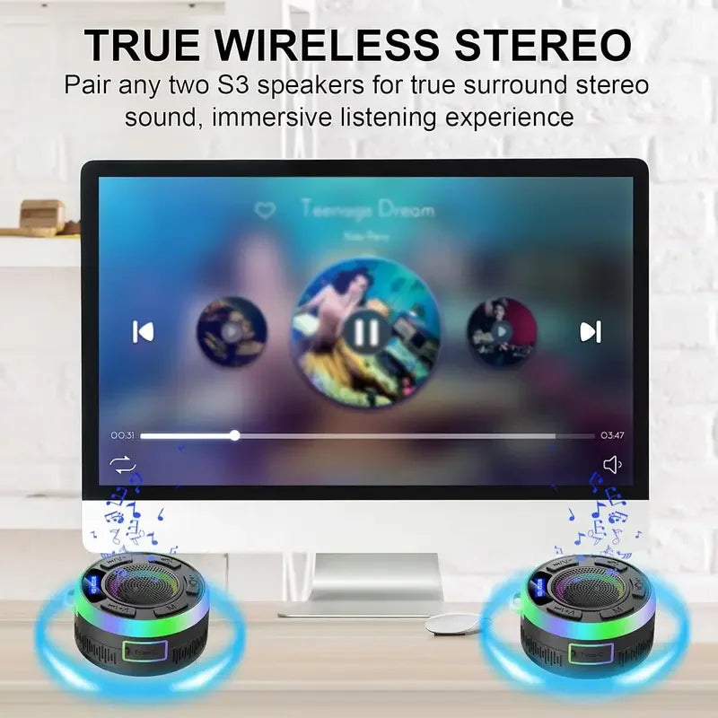 Wireless Bluetooth S3 Speaker IPX7 Waterproof LED Light Strong bass Bluetooth speaker Type-C S3 IPX7 Waterproof 1100mAh with Mic
