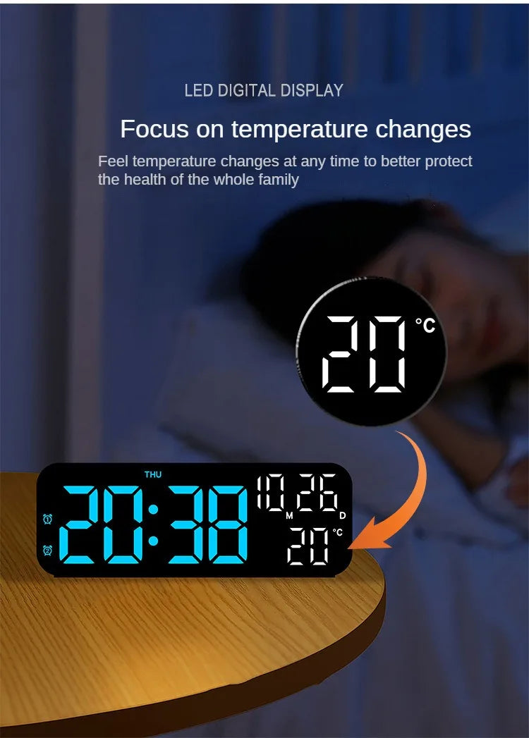 Digital Alarm Clock Temperature and Date Week Display Night Mode Table Clock Voice Control 12/24H Electronic LED Alarm Clocks