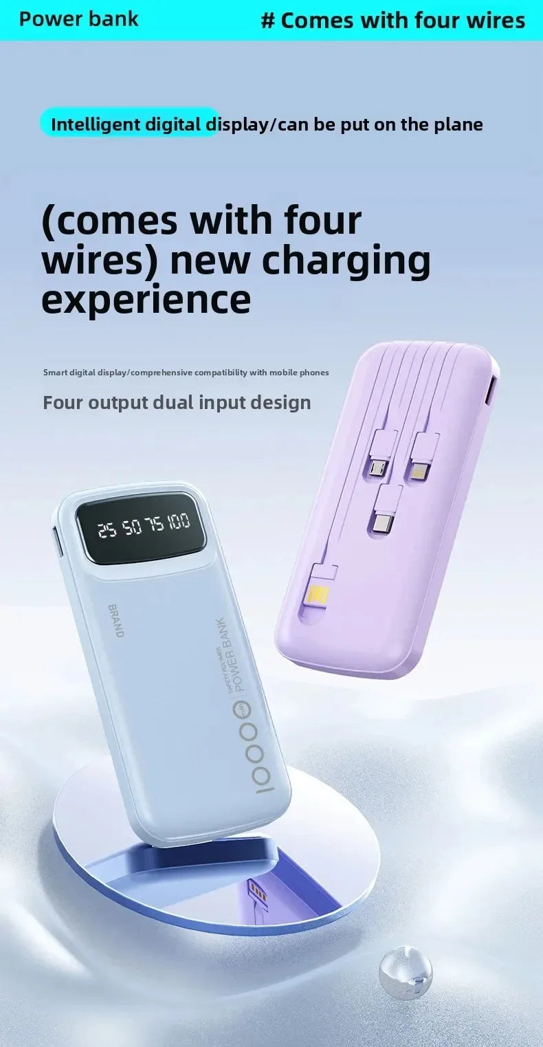 CCC Certified 10000mAh 20000mAh Power Bank Built in Type C Cable Ultra Thin Digital Display Portable External Battery Powerbank
