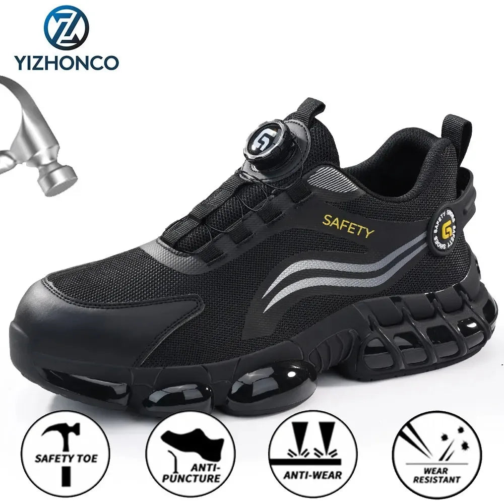 YIZHONCO Safety Shoes Man Waterproof Leather Upper Steel Toe Anti Slip Oil Resistant Breathable Anti Odor Safety Shoes Man