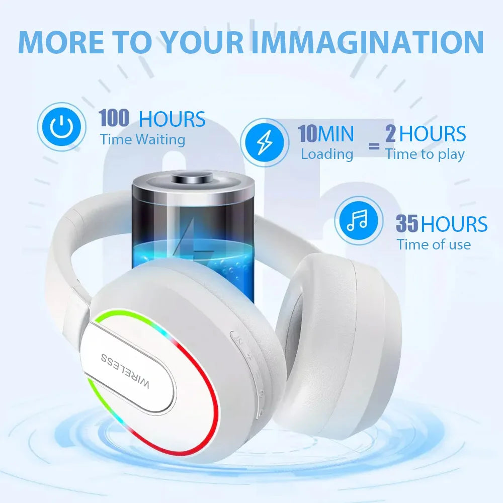 Wireless Headphones with MicroPhone Game Headset Blutooth 5.1 Gamer Surround Stereo Earphone Colourful Light PC Laptop Earpiece
