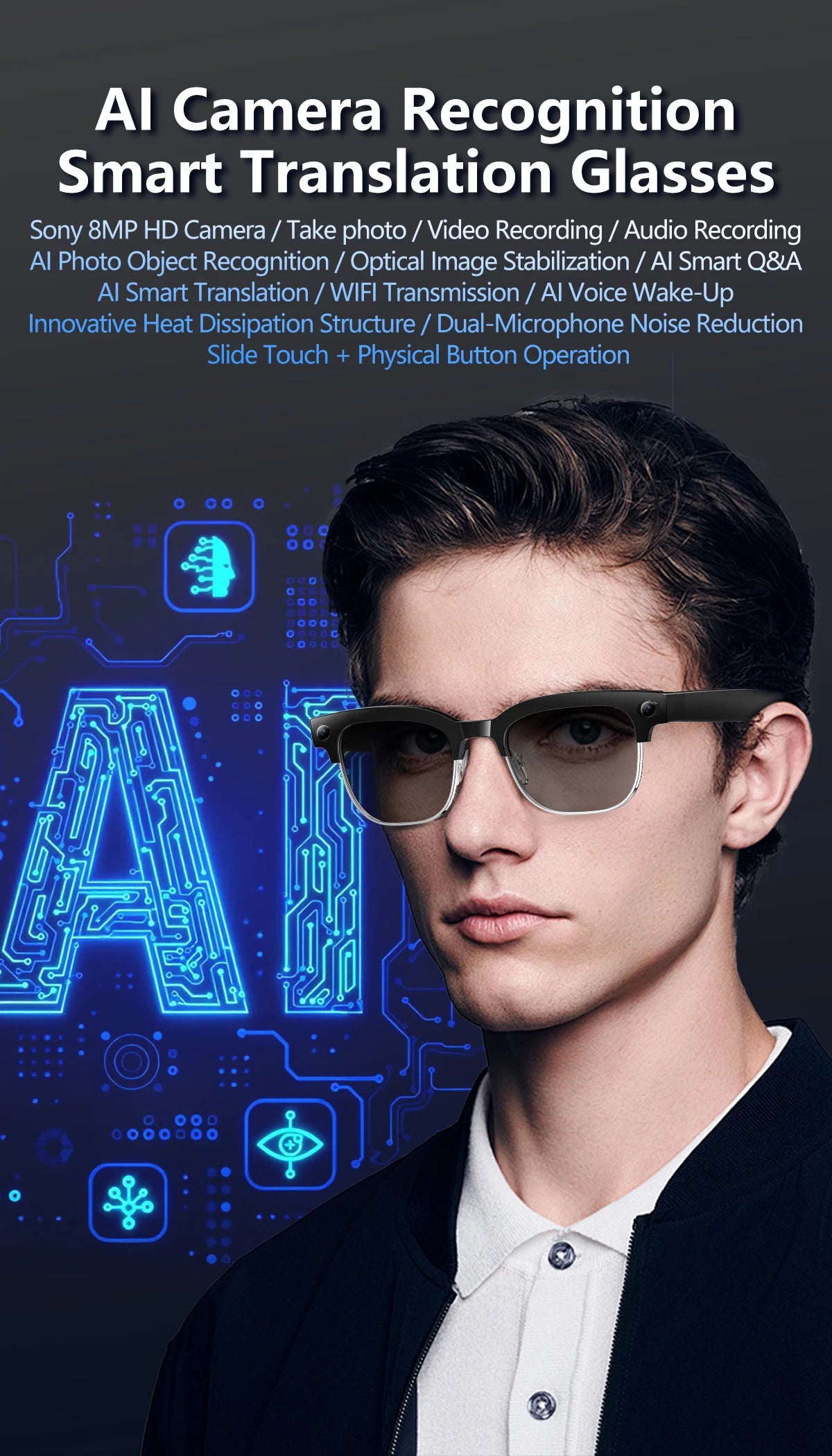 2026 New Upgrade Smart Glasses With Camera Video Recording AI Photo Recognition Bluetooth Call Translation Voice Sunglasses Men