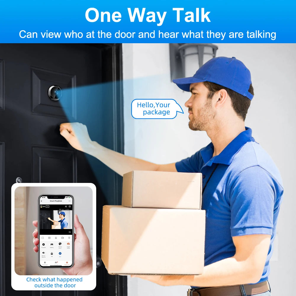 Wifi Smart Tuya Peephole 6000mAh Doorbell Video Intercom Night Vision Door Eye Camera PIR Motion Detection Record Video