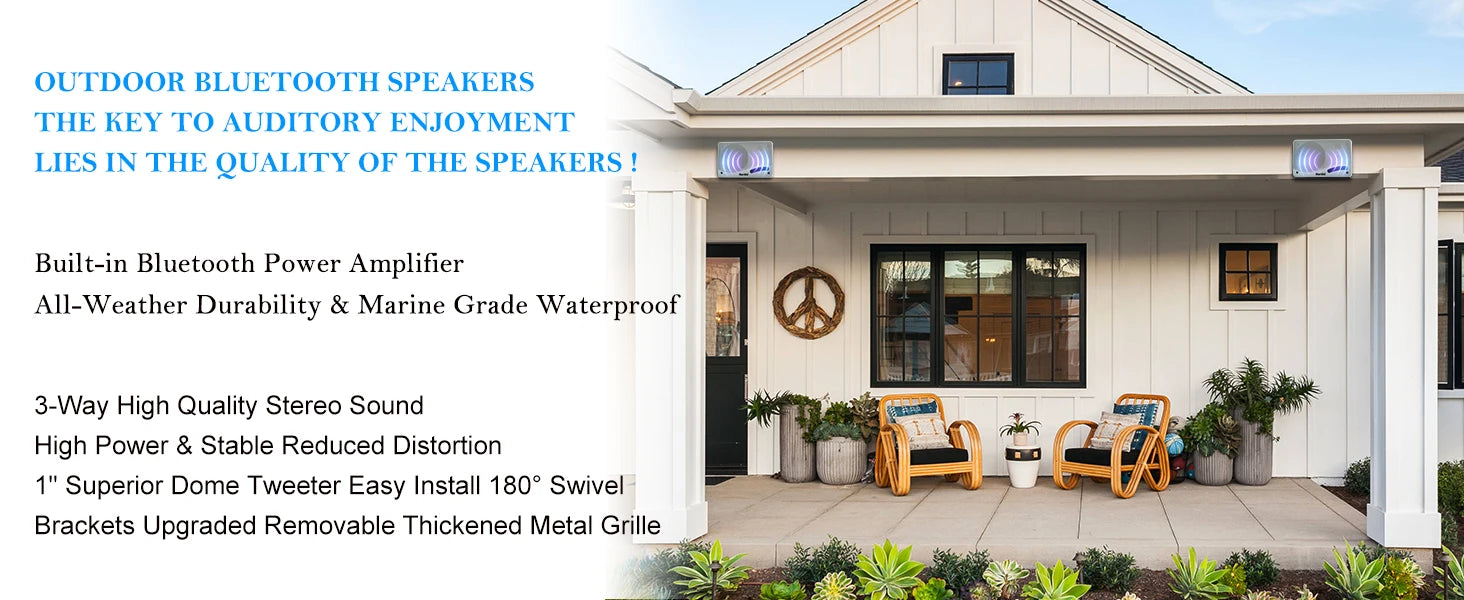 Herdio 3.5" Outdoor Bluetooth Speakers Waterproof 200W 3 Way Upgrade Premium Wall Mount Speakers For Patio Indoor Deck Garage